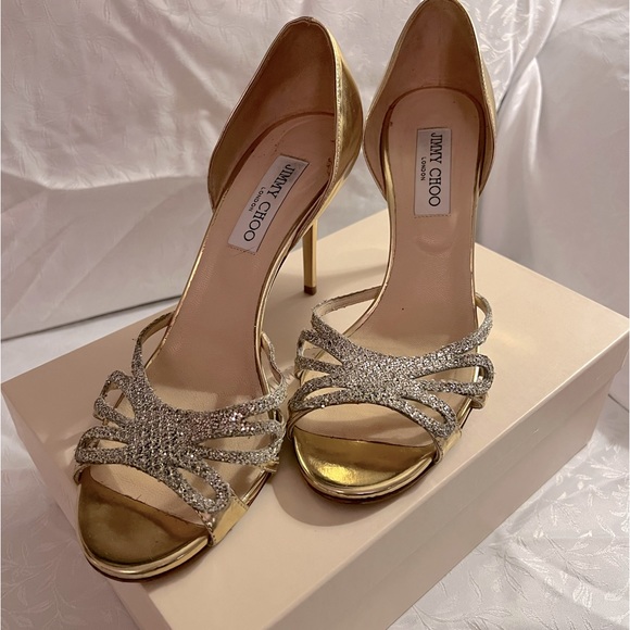 Jimmy Choo Heels Gold with Silver trim Size 39.5 - Picture 1 of 4